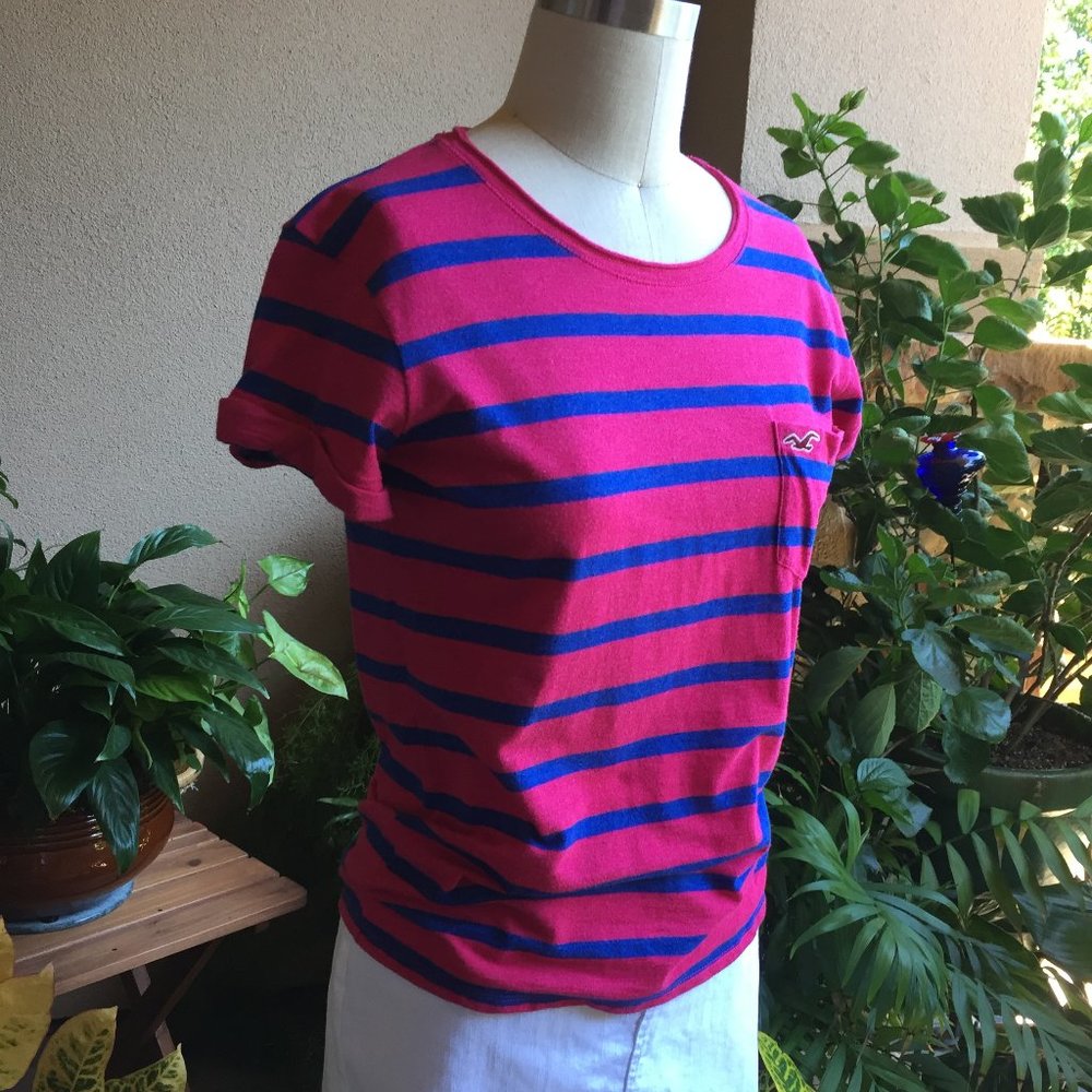NEW Hollister Striped Tee in Pink and Blue M - Picture 7 of 10
